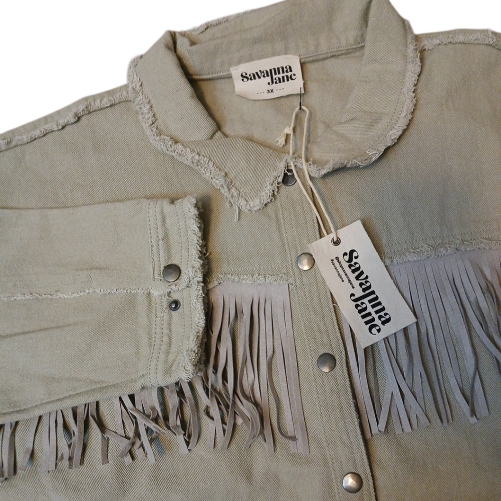 Savanna Jane Fringed Beige Western/Boho Style Oversized Jacket NWT/3X Women‎